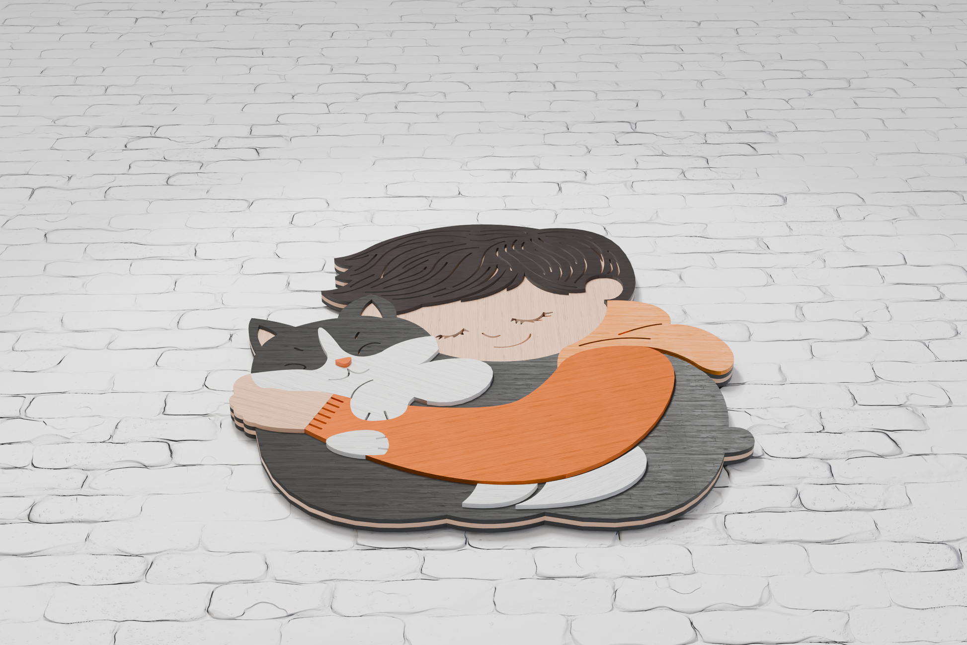 Shadow box template boy and pet cat

