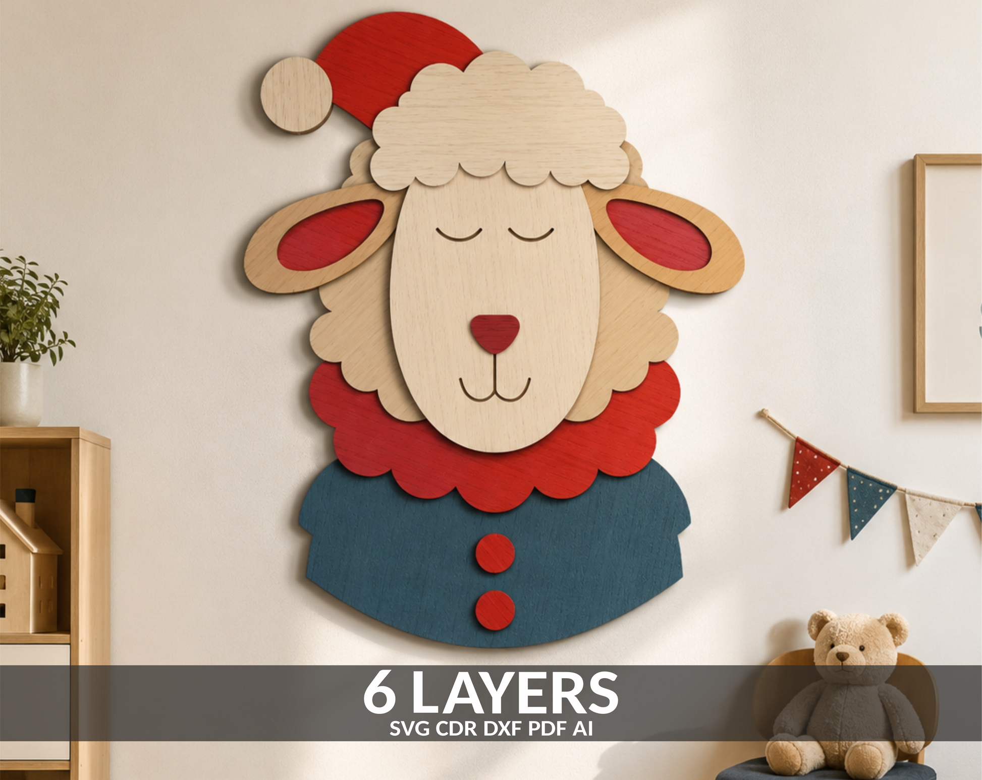 Sheep Christmas Santa SVG layered shadow box for Glowforge

