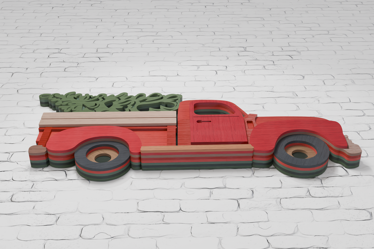 Silhouette Christmas Tree Truck Layered Art

