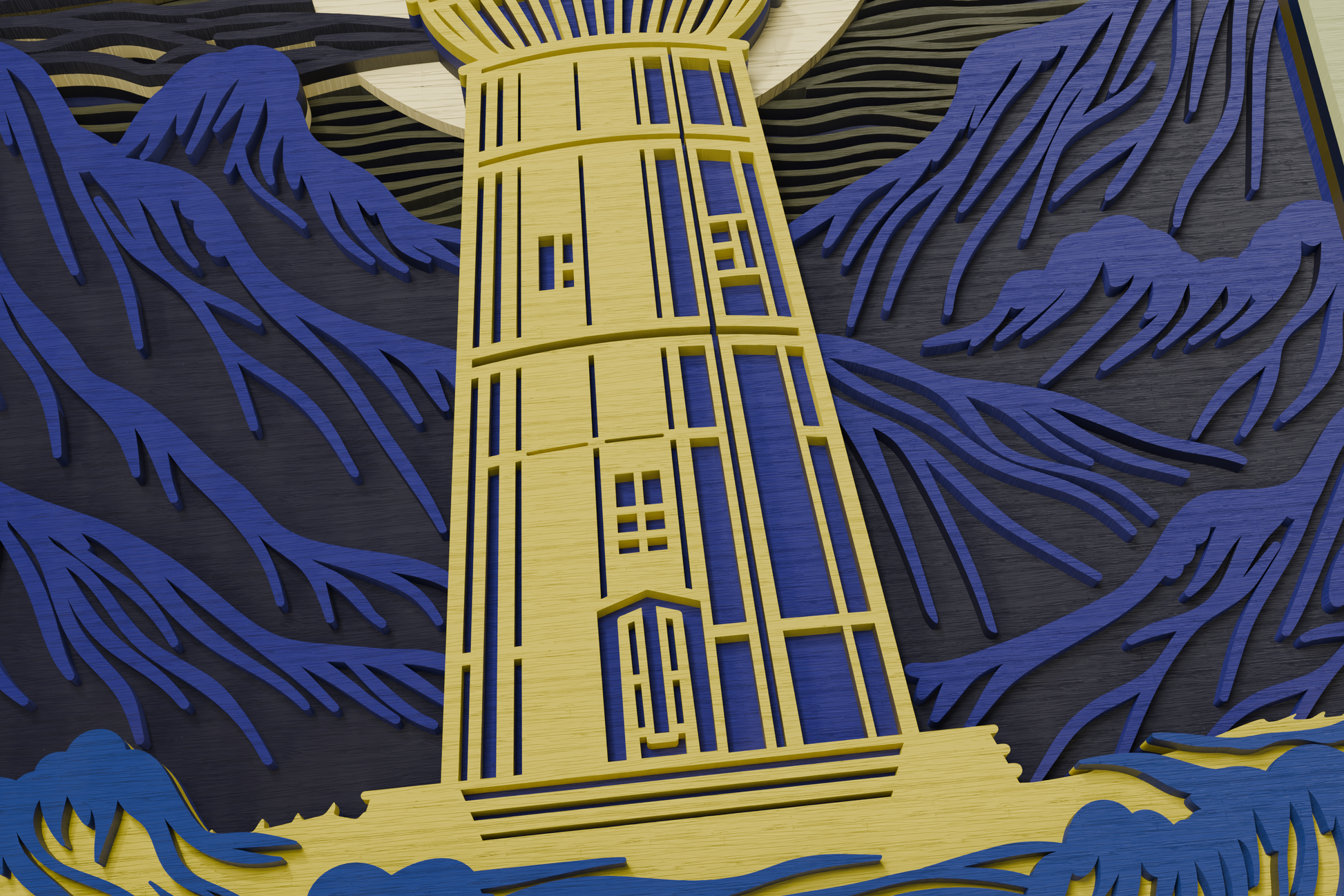 Silhouette Lighthouse Ocean Scene Template