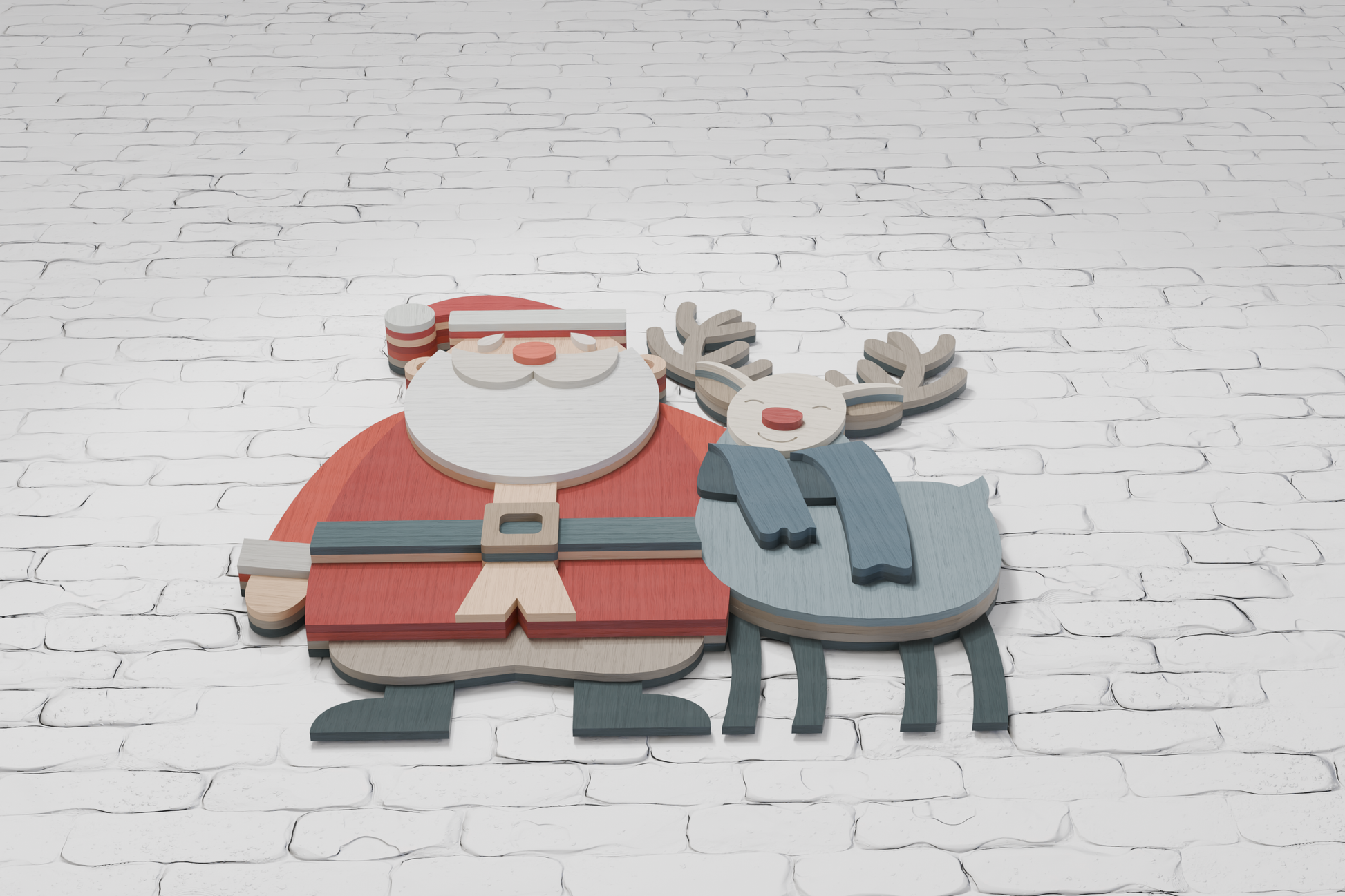 Silhouette Santa Rudolph Layered Art


