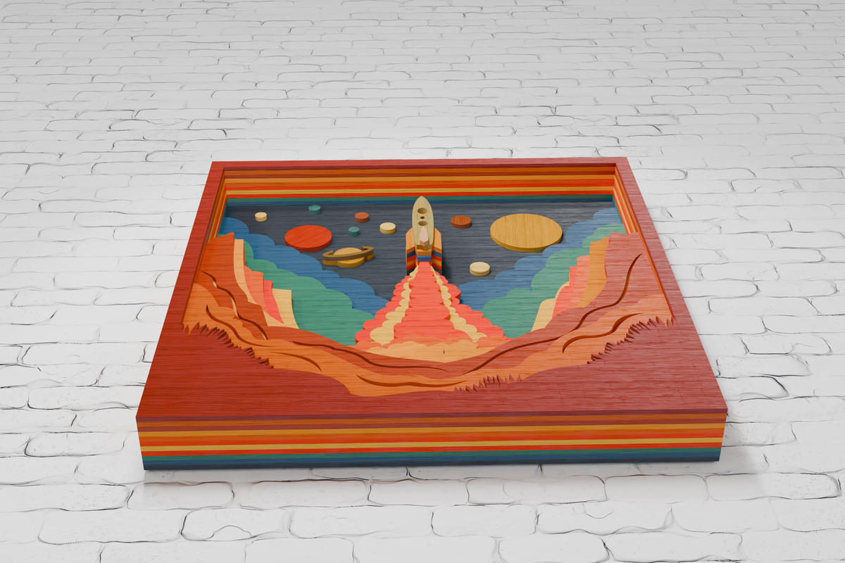 Silhouette Space Rocket Layered Art

