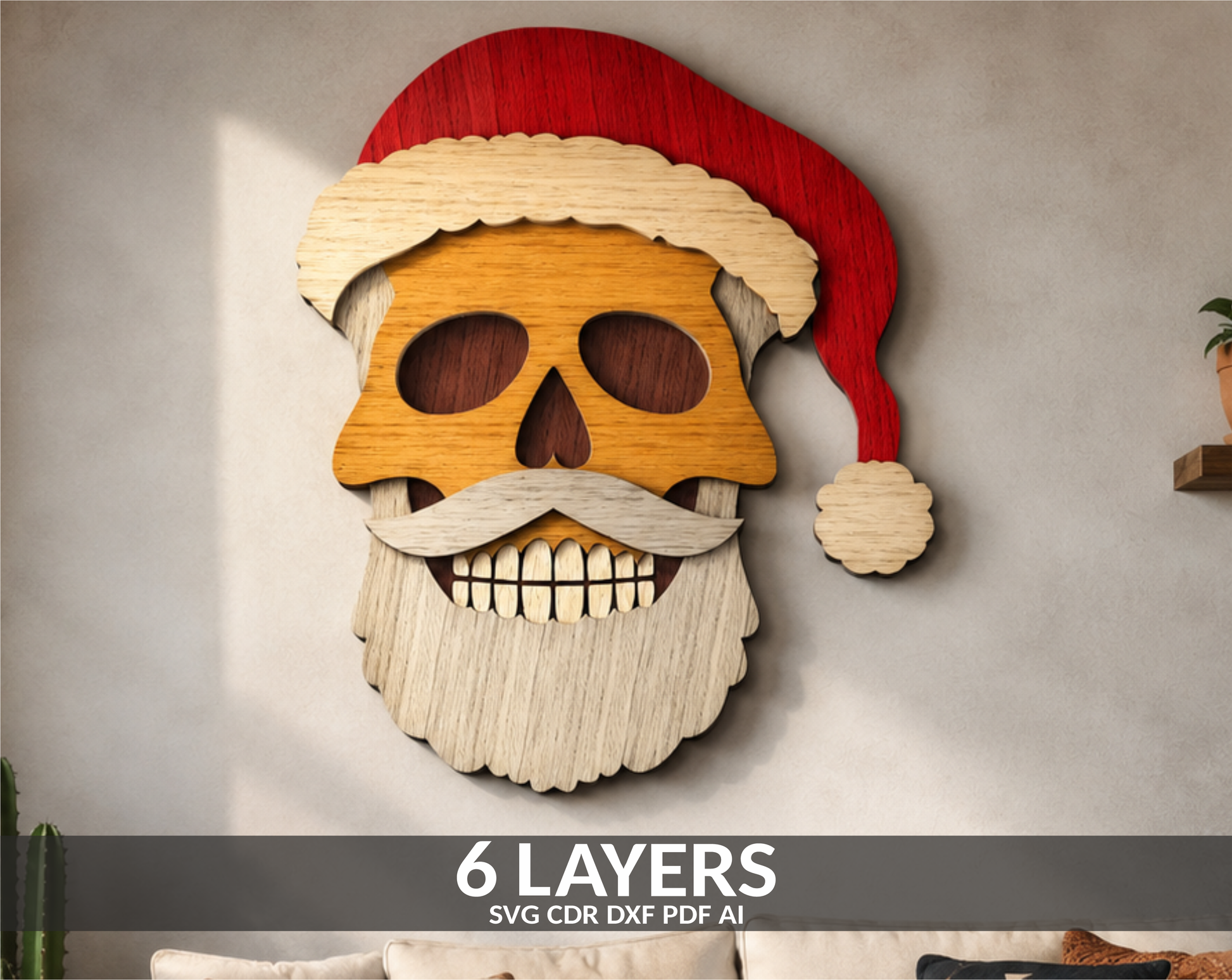 Skull Christmas Santa layered SVG