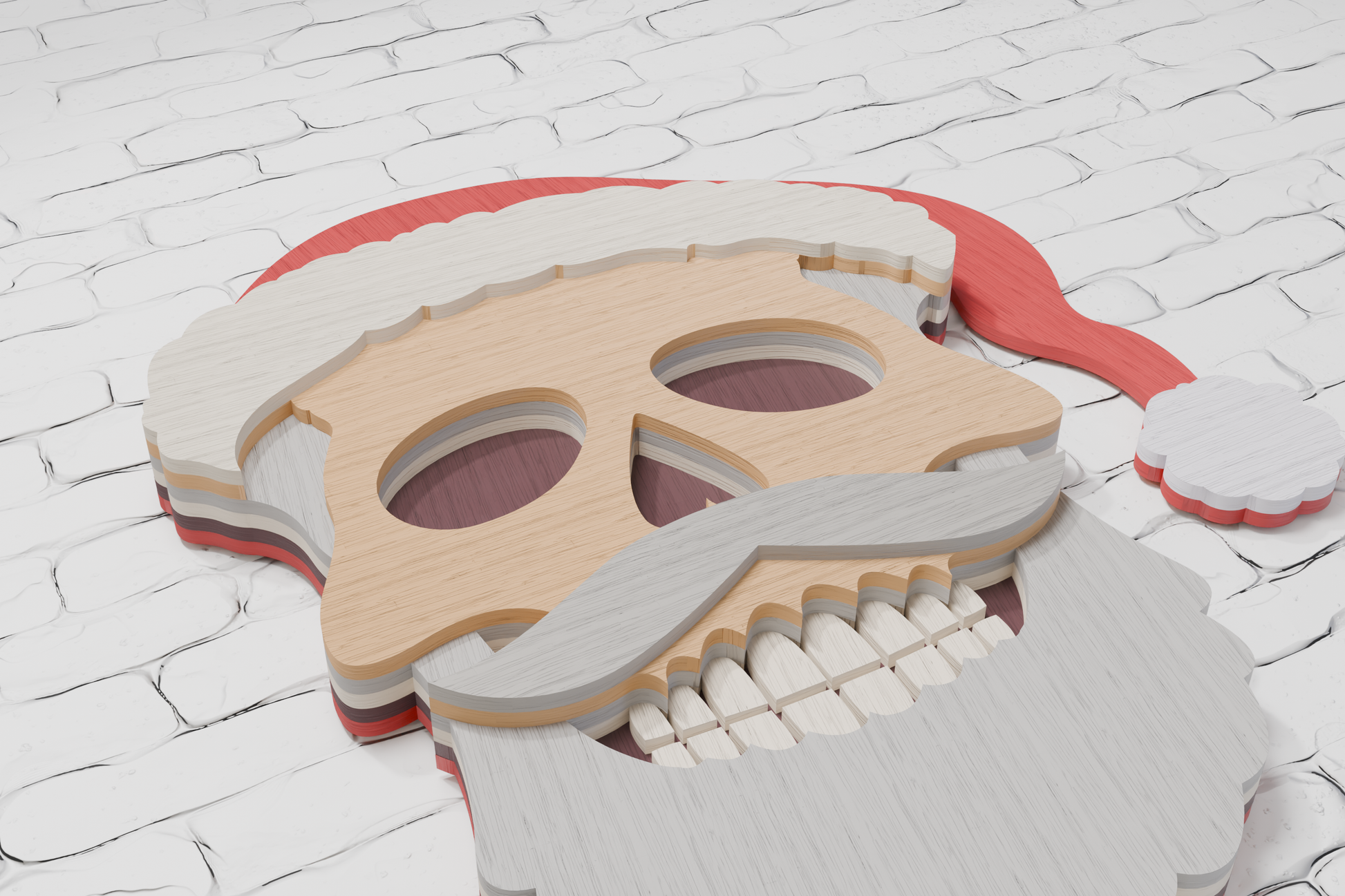 Skull Christmas Santa plywood laser cut