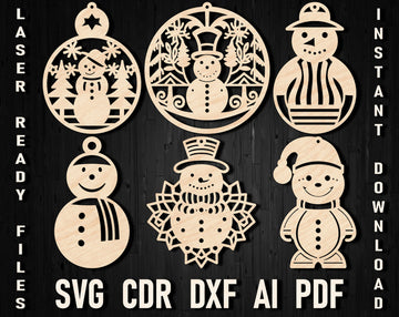 Snowman Laser Cut Files - Christmas Ornaments, Toys & Decor for Glowforge, Cricut (DXF/CDR Templates)