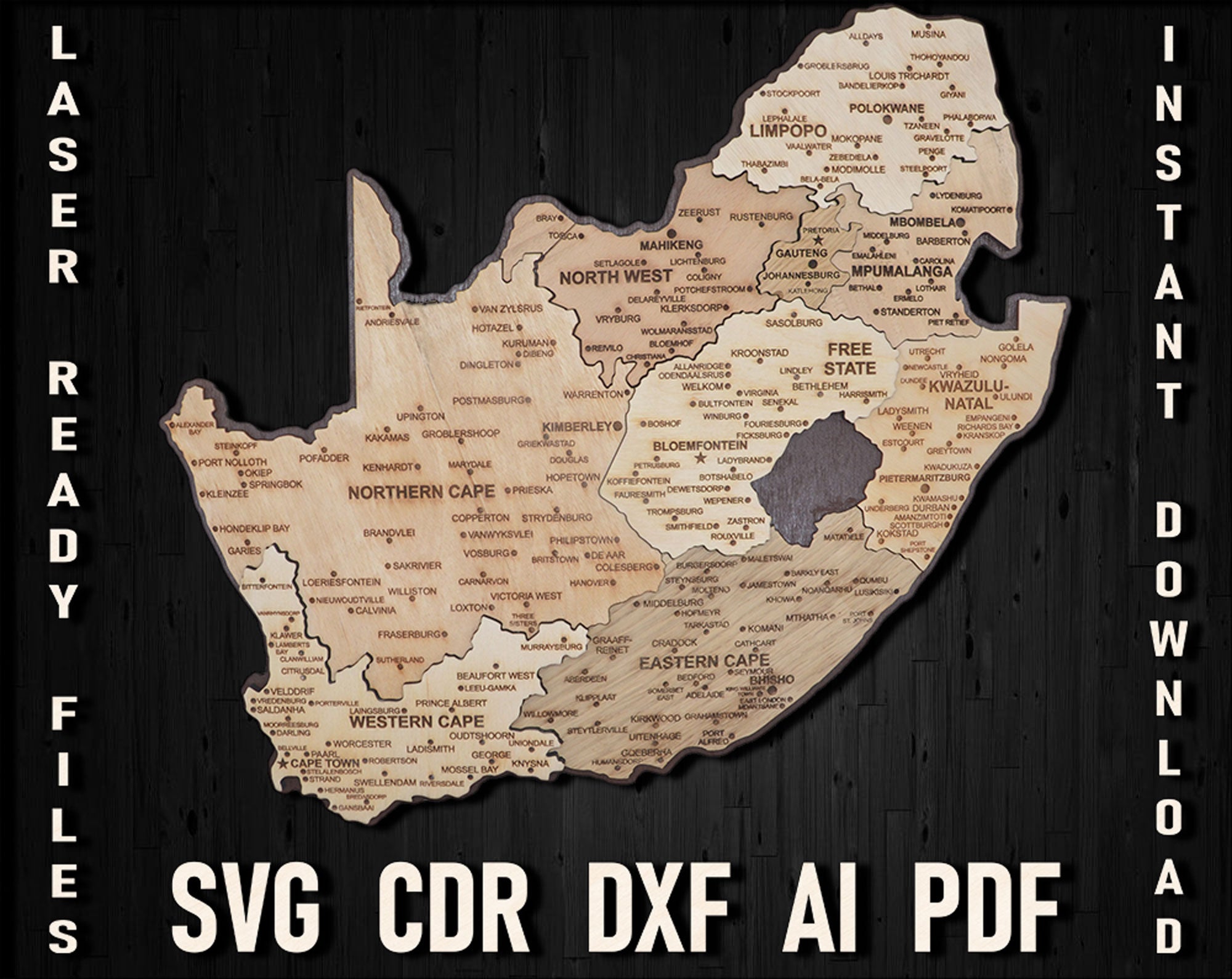 South Africa Laser cut wooden map