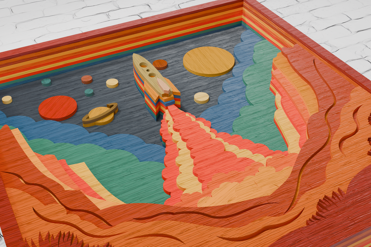 Space Rocket Layered Paper Craft Template

