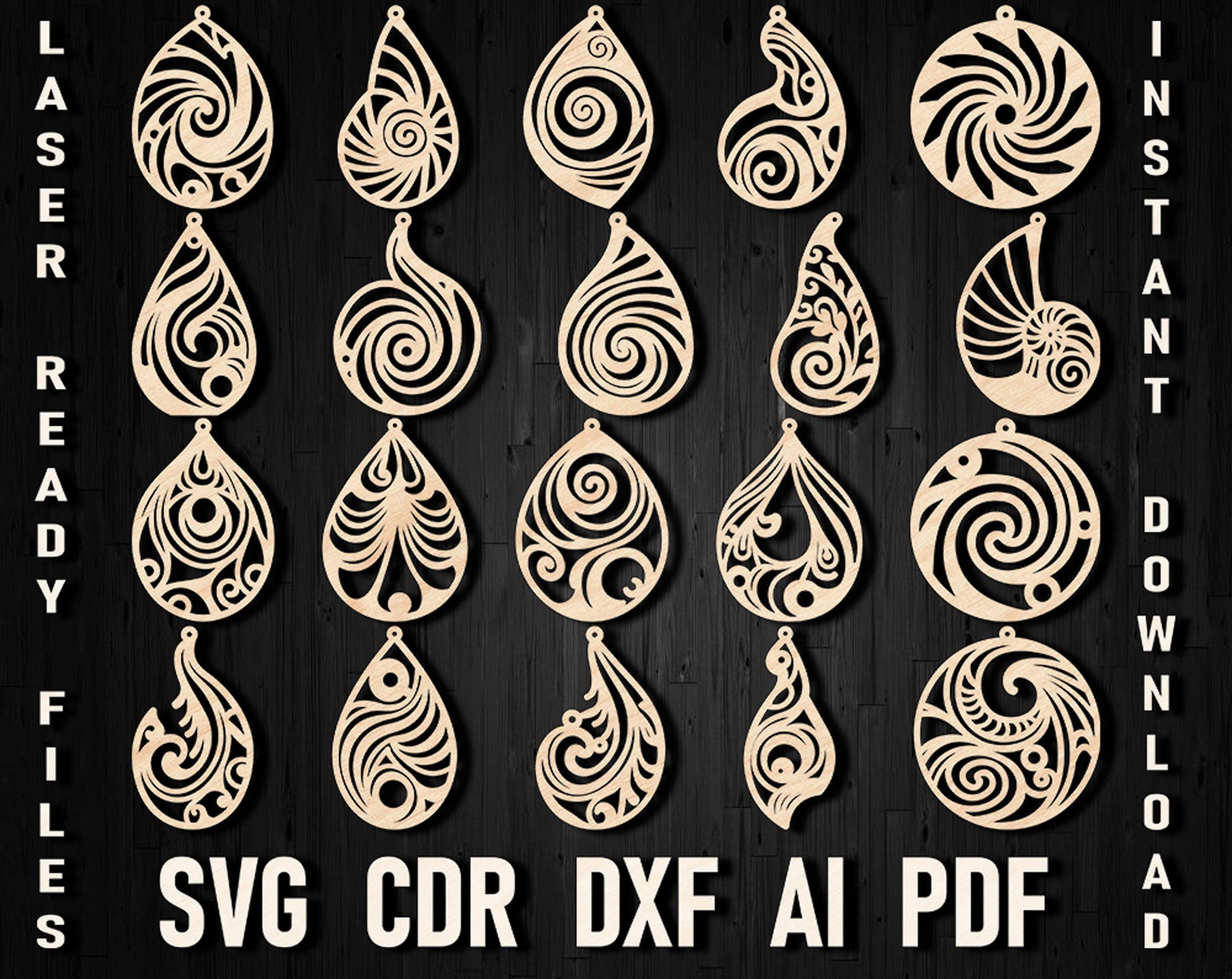 Spiral earring svg laser cut template