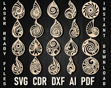 Spiral Earrings SVG Bundle: Laser Cut Designs for Glowforge & Lightburn – Mandala & Leather Jewelry (DXF/PDF)