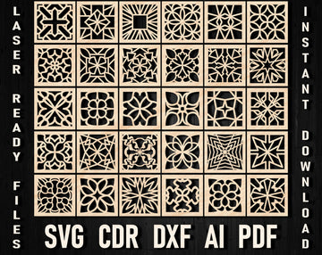 Geometric Square Coaster & Room Divider SVG/DXF Bundle – Laser Cut Glowforge Panels and Partition Screens