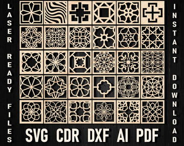 Geometric Square Panel SVG/DXF Bundle – Laser Cut Room Divider Templates for Glowforge & Cricut Screens