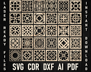 Laser Cut Square Ornaments SVG/DXF Bundle – Plasma & CNC Room Divider Templates, Geometric Panels Wood/Metal Decor