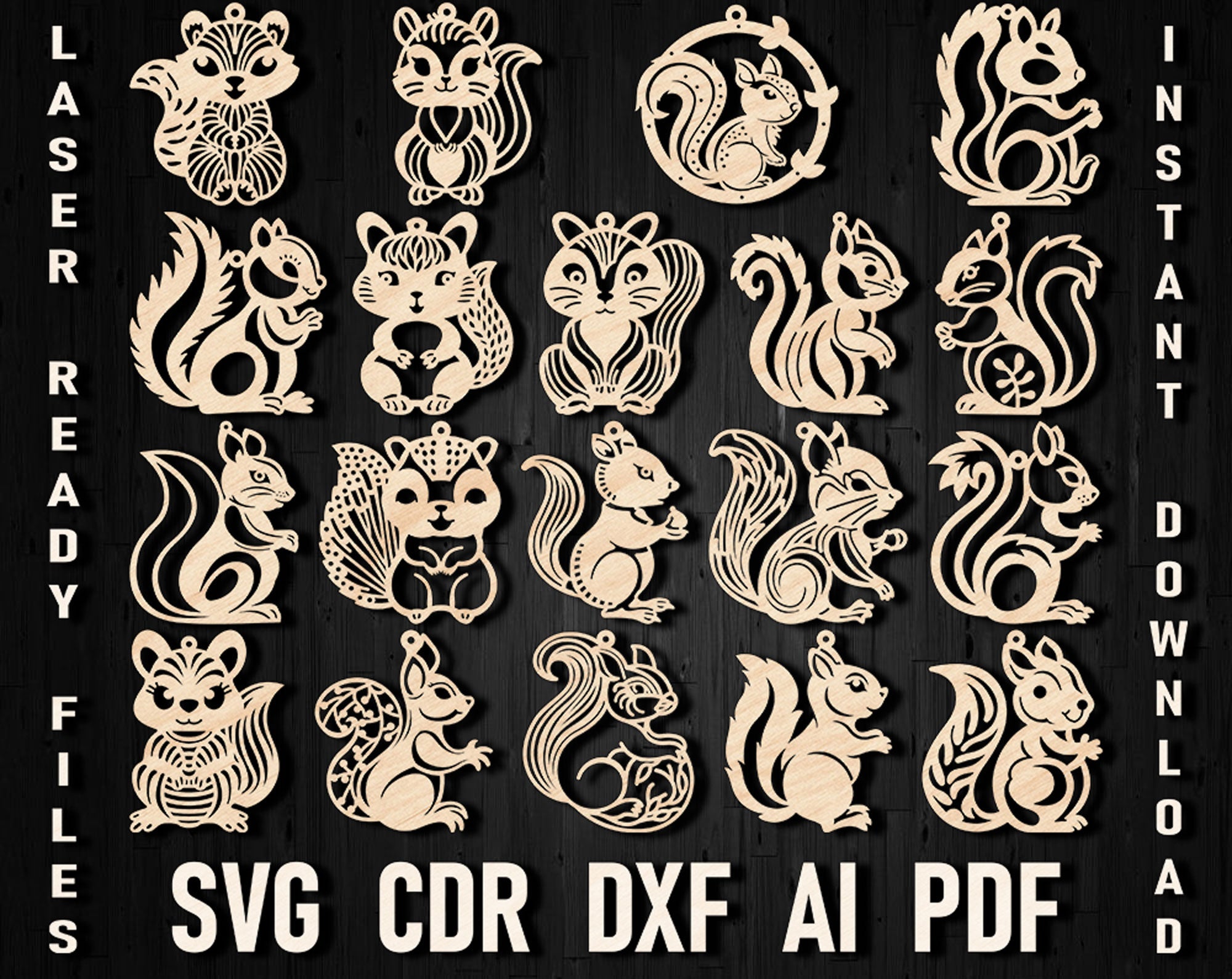 Squirrel christmas laser cut ornament bundle
