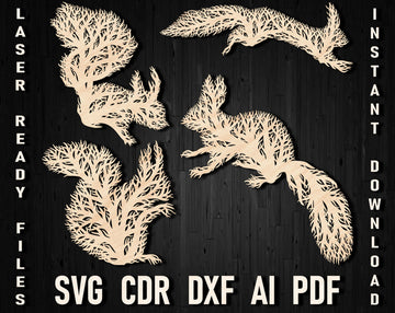 Laser-Cut Squirrel Wall Art SVG/DXF – Glowforge & Xtool Ready Templates for Wooden Panels, Nature-Inspired Ornaments