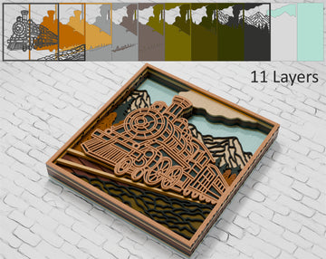 Steam locomotive mandala shadow box design Glowforge

