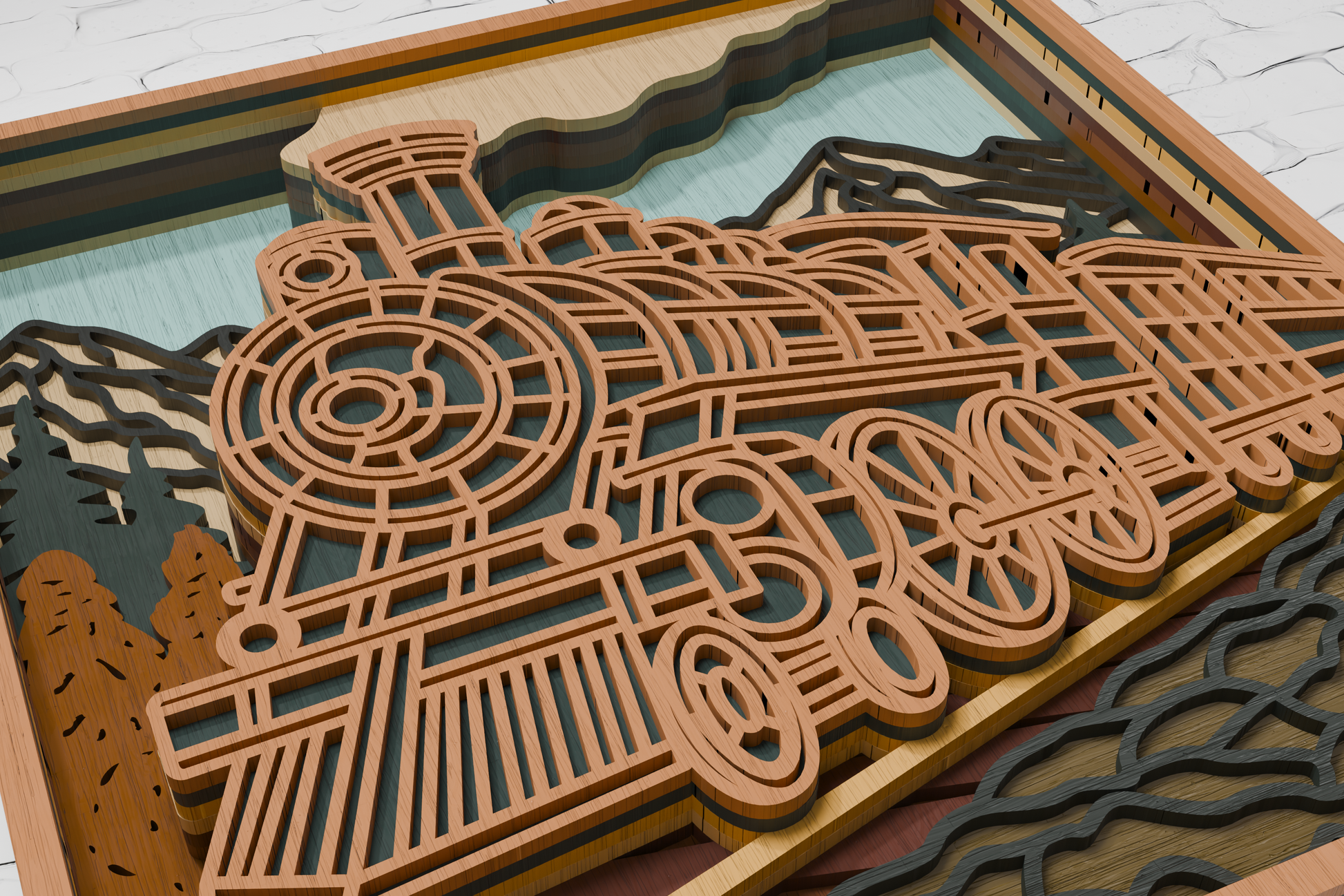 Steam train mandala multilayer paper art svg

