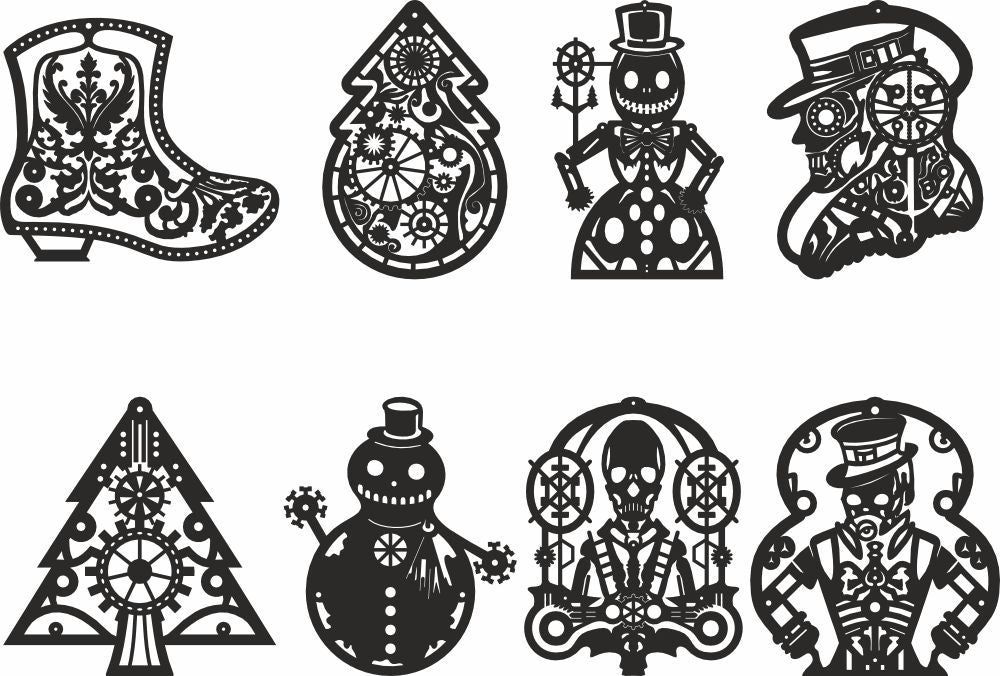 Steampunk Christmas vector dxf ornaments