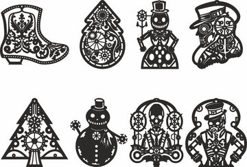 DIY Steampunk Christmas SVG Ornament Files: Laser Cut Acrylic & Plywood Decor – LightBurn, Xtool Templates