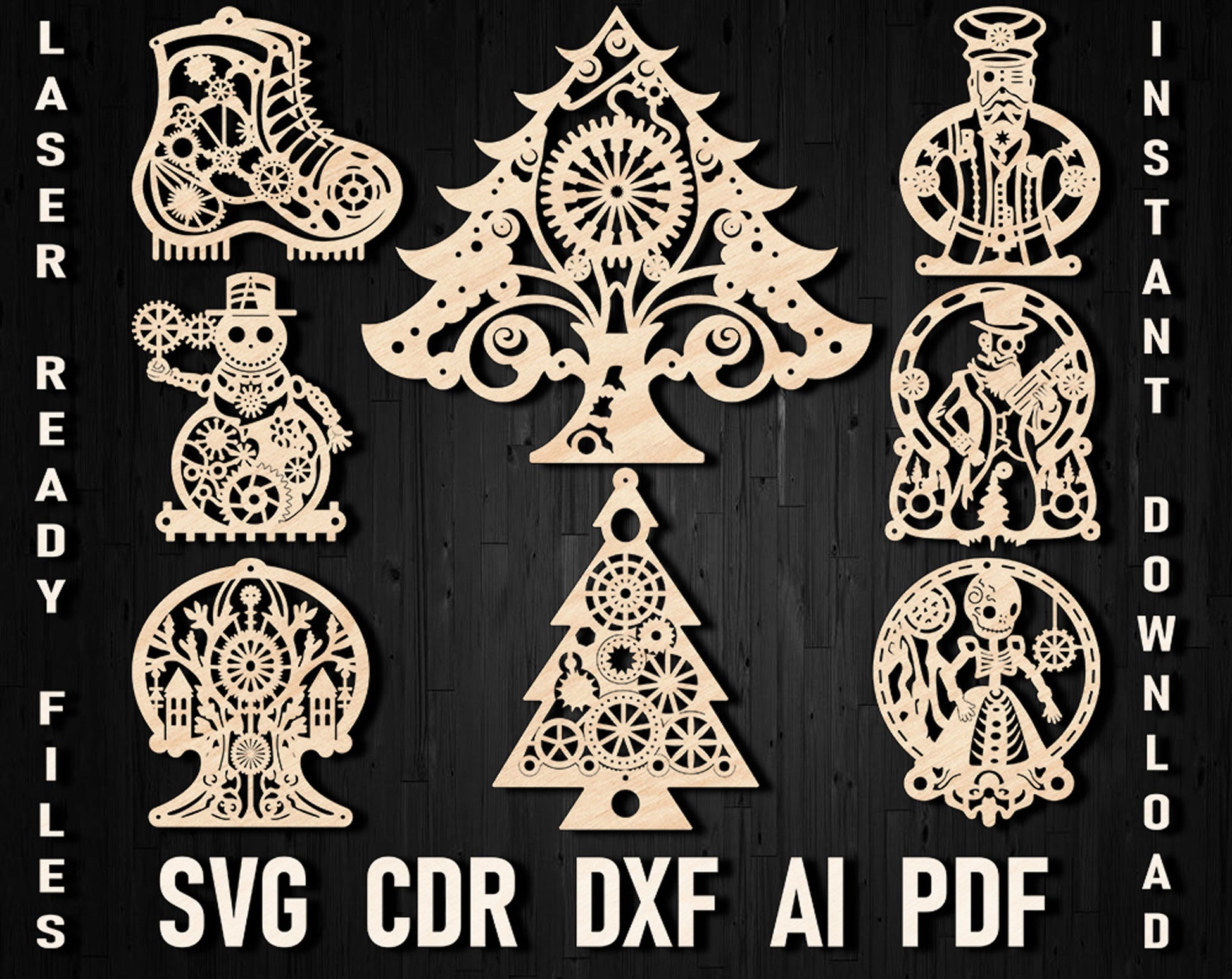 Steampunk christmas laser cut svg