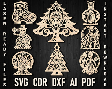 Laser Cut Steampunk Christmas Decor: CNC Templates for Xtool & Glowforge – Gears, Trees, Vector Art