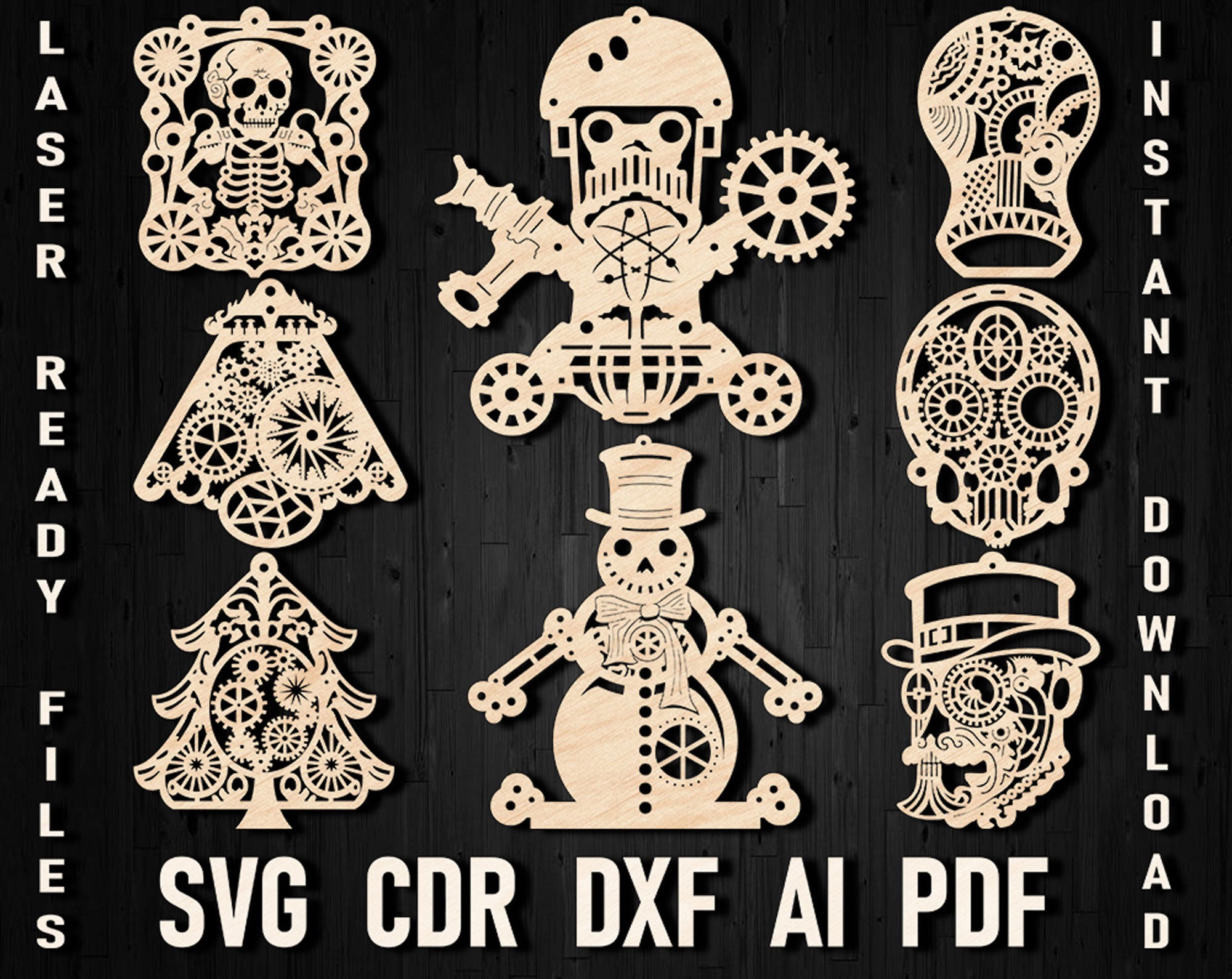 Steampunk christmas vector ornaments
