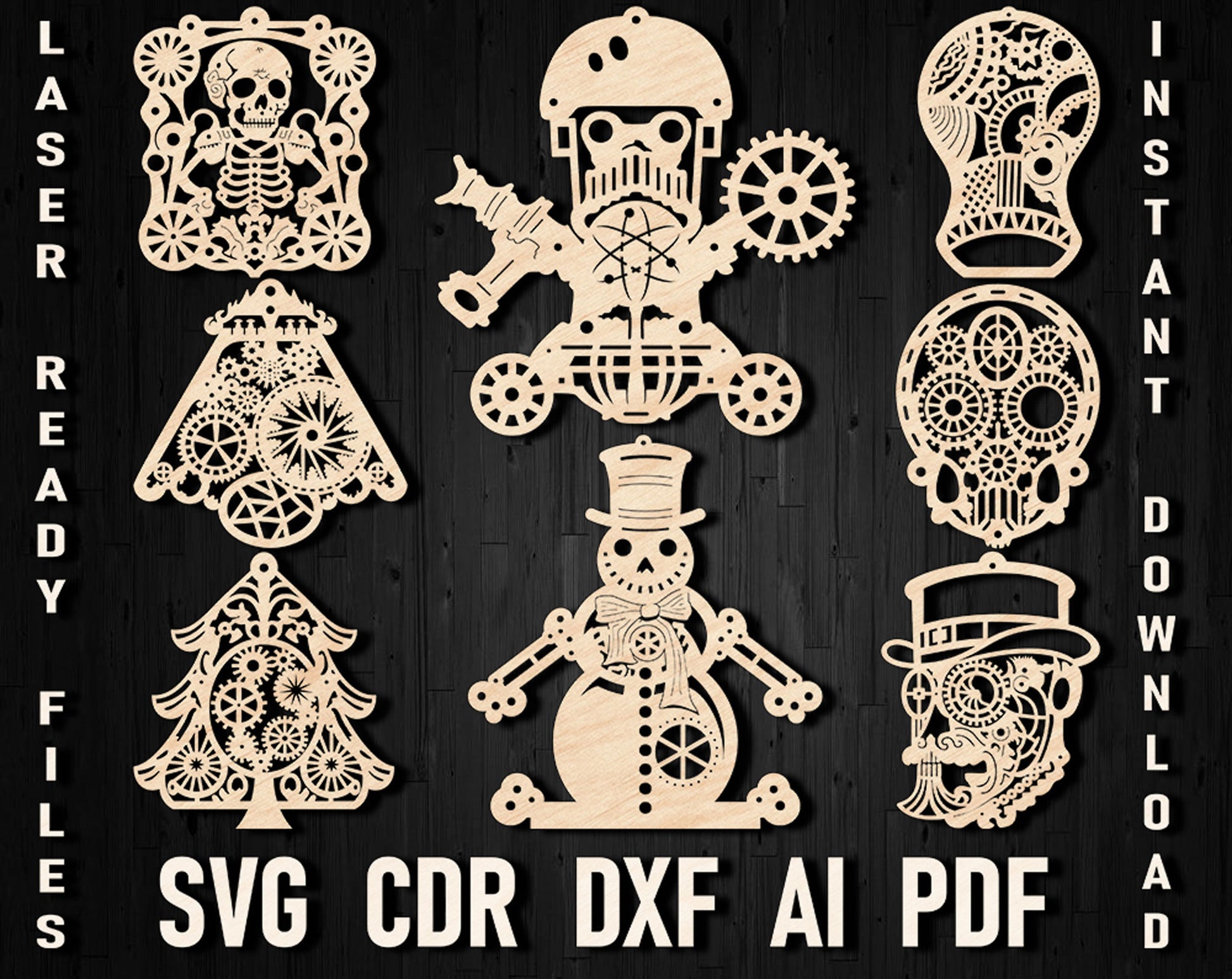 Steampunk christmas vector ornaments