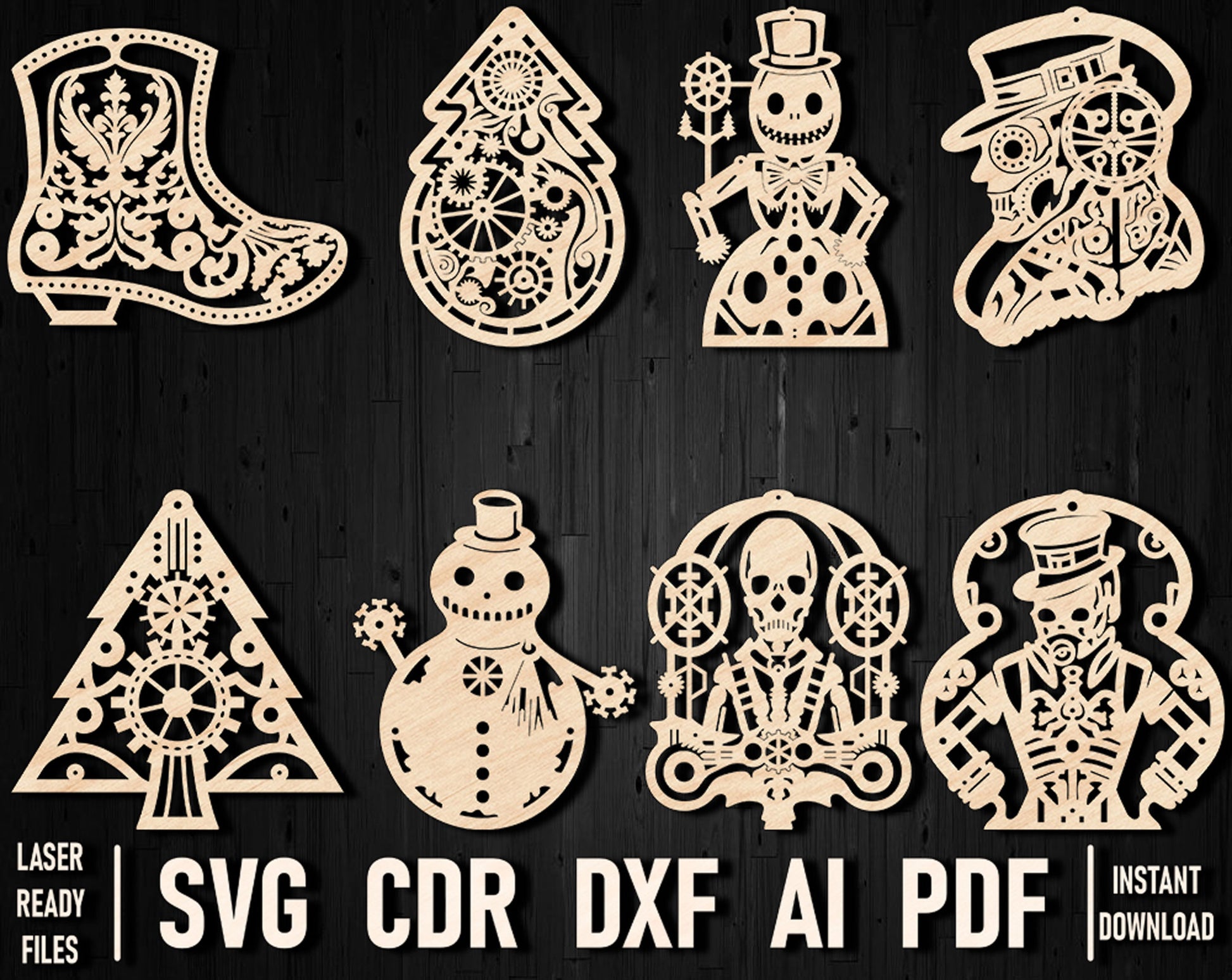 Steampunk christmas wood design bundle