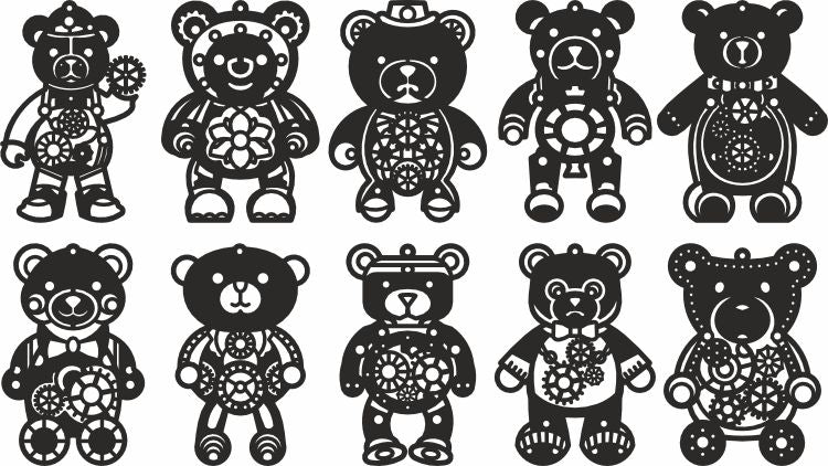 Steampunk laser cutting bear dxf