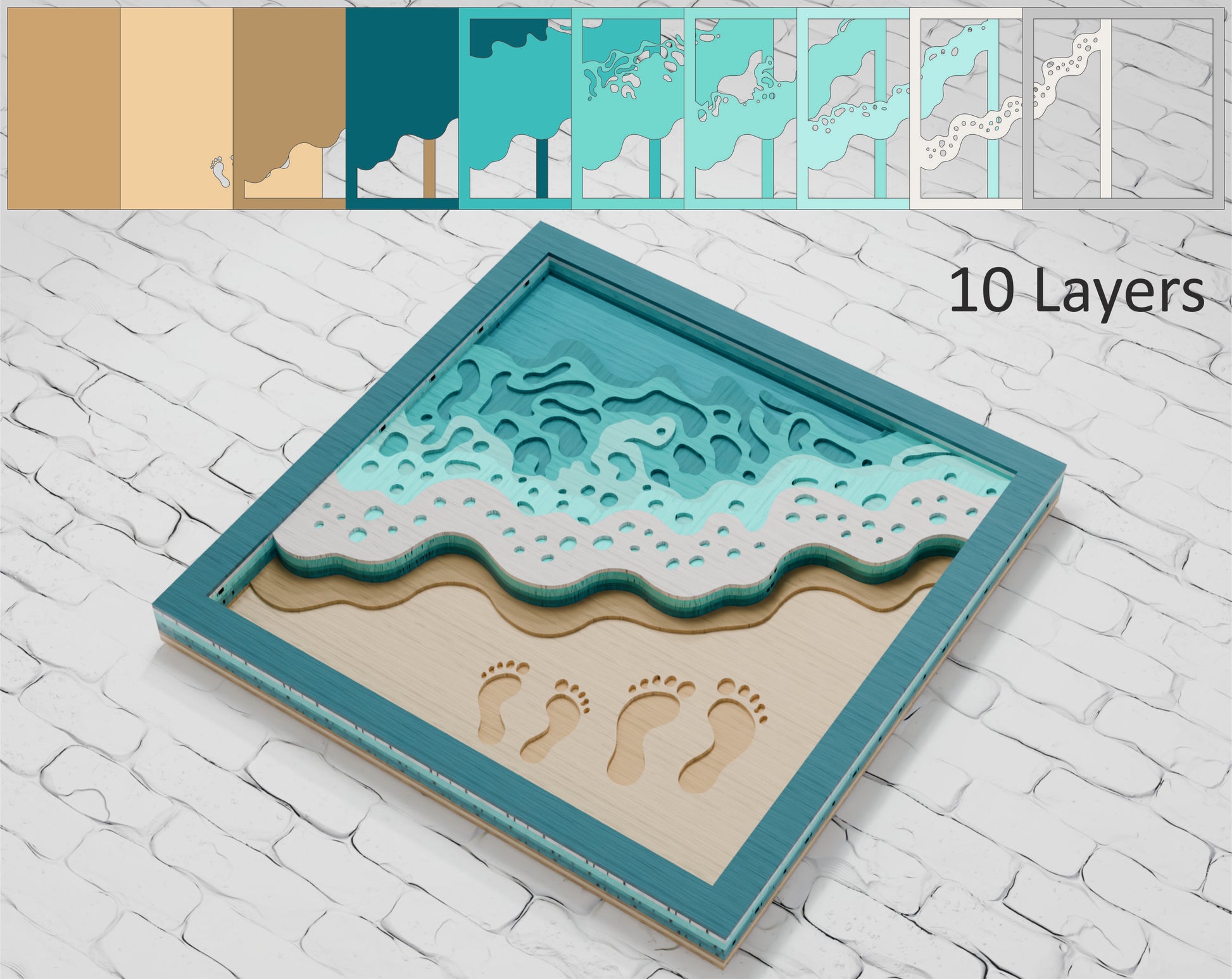 Summer beach shadow box laser cut file

