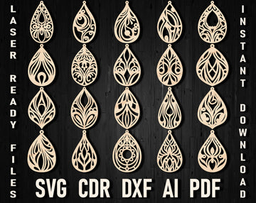 Svg teardrop earrings template digital file for Glowforge