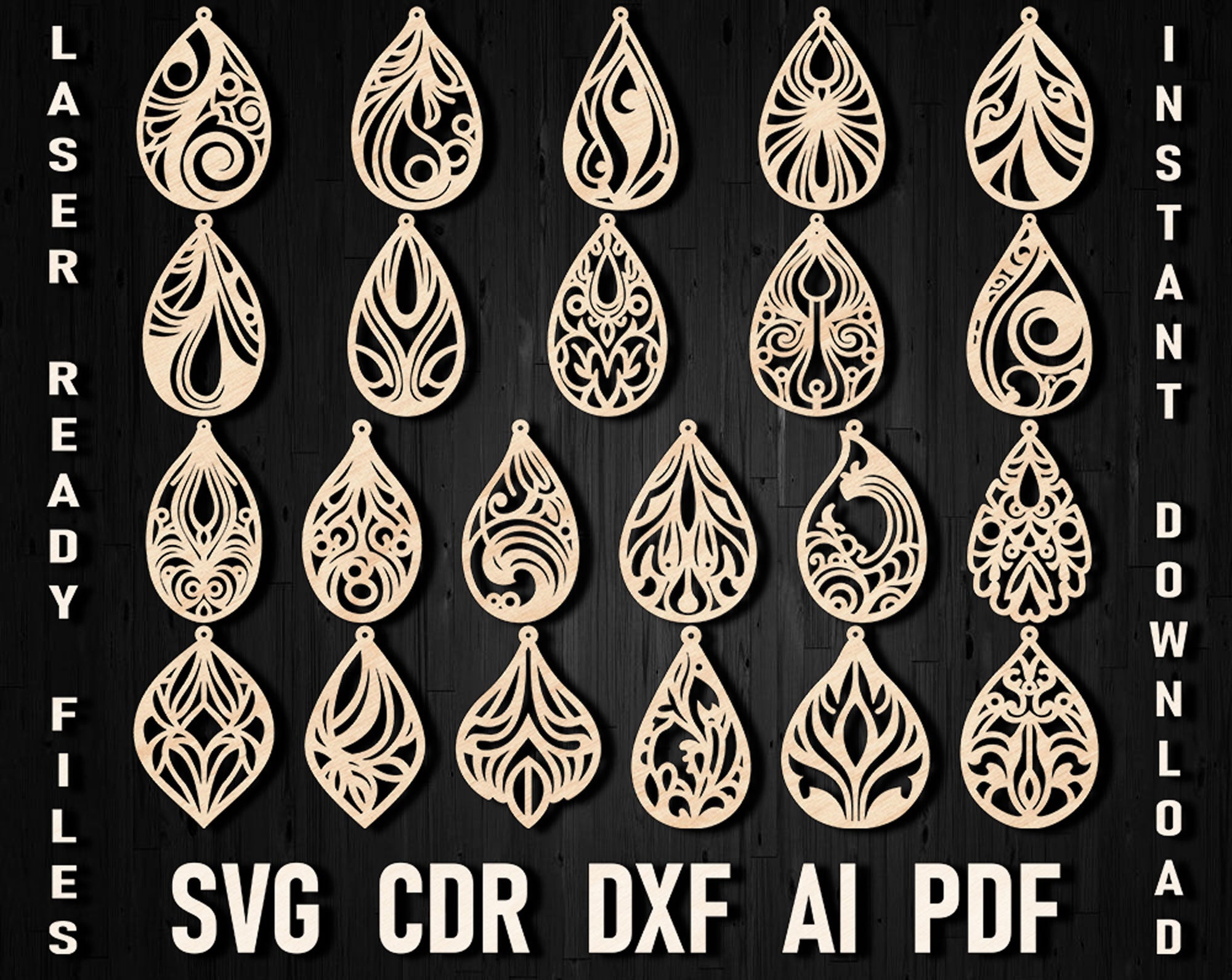 Svg Teardrop Earrings Files template for Laser Cut