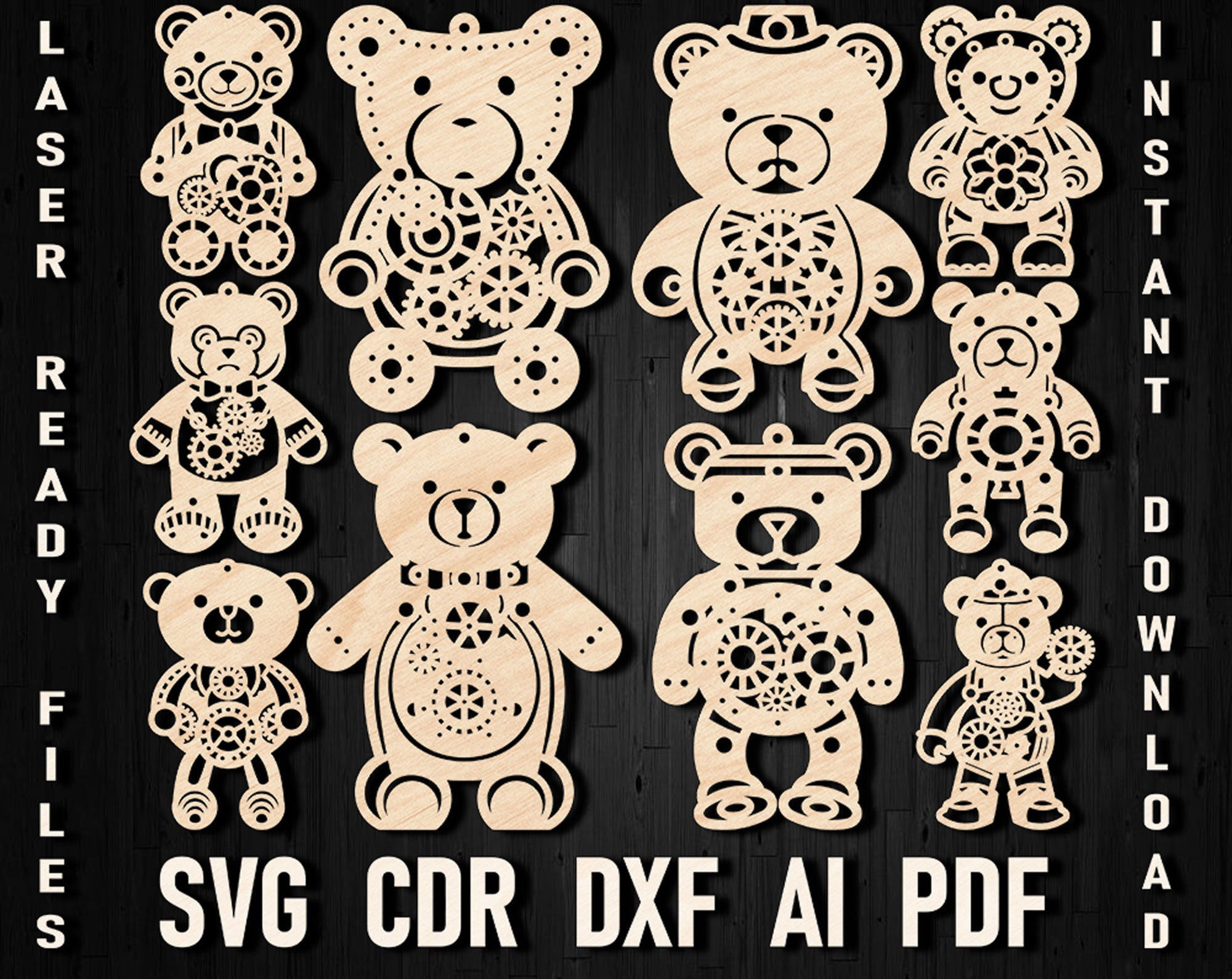 Teddy bear steampunk christmas laser cutting
