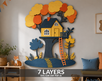 Treehouse SVG layered shadow box for Glowforge

