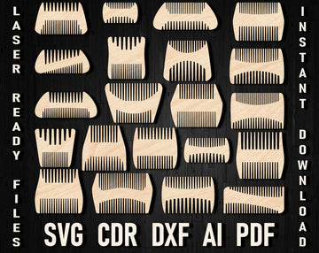 Double-Side Beard & Hair Comb Laser Cut Bundle – SVG/DXF/CDR Files for Glowforge