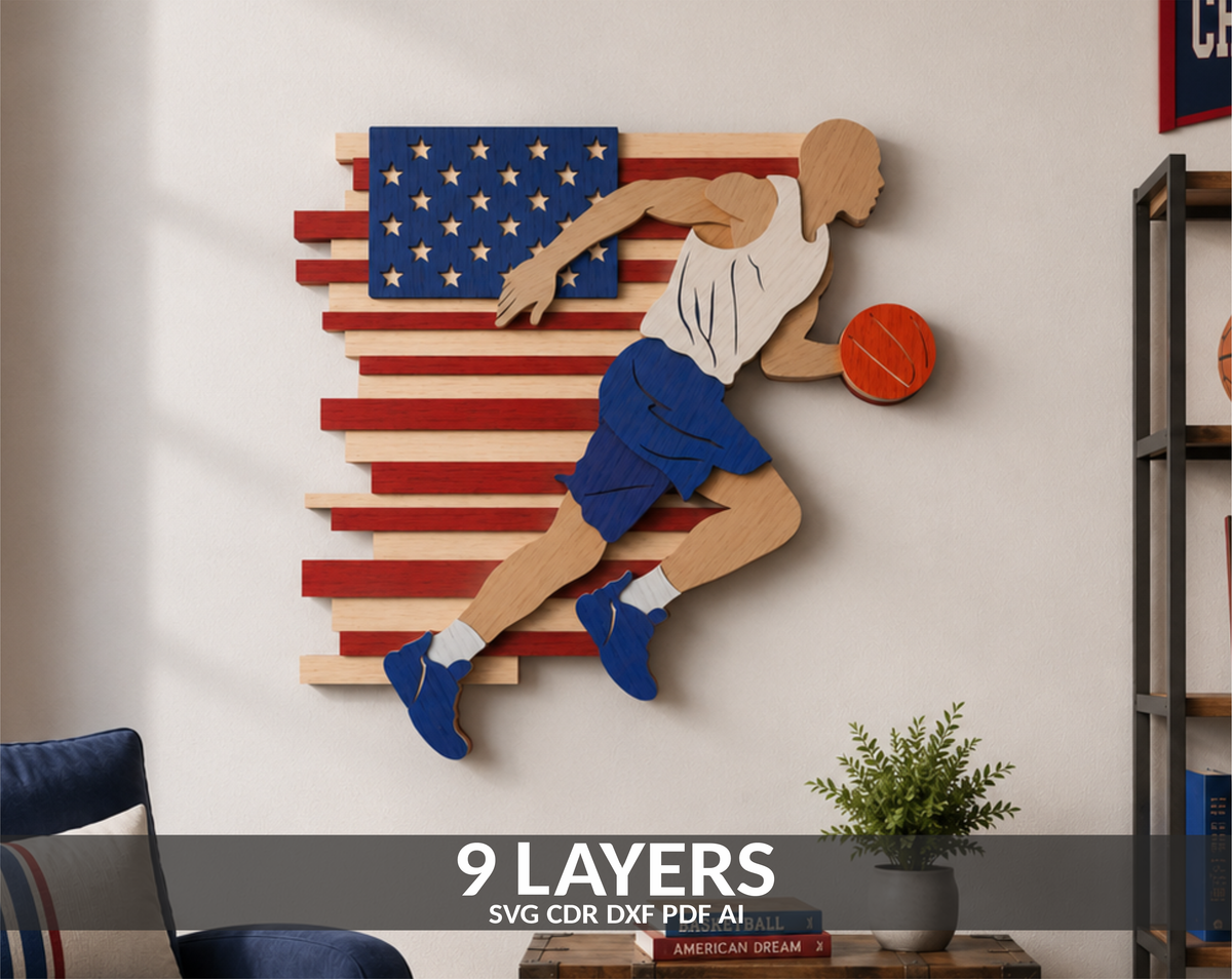 USA Basketball Player SVG layered shadow box for Glowforge

