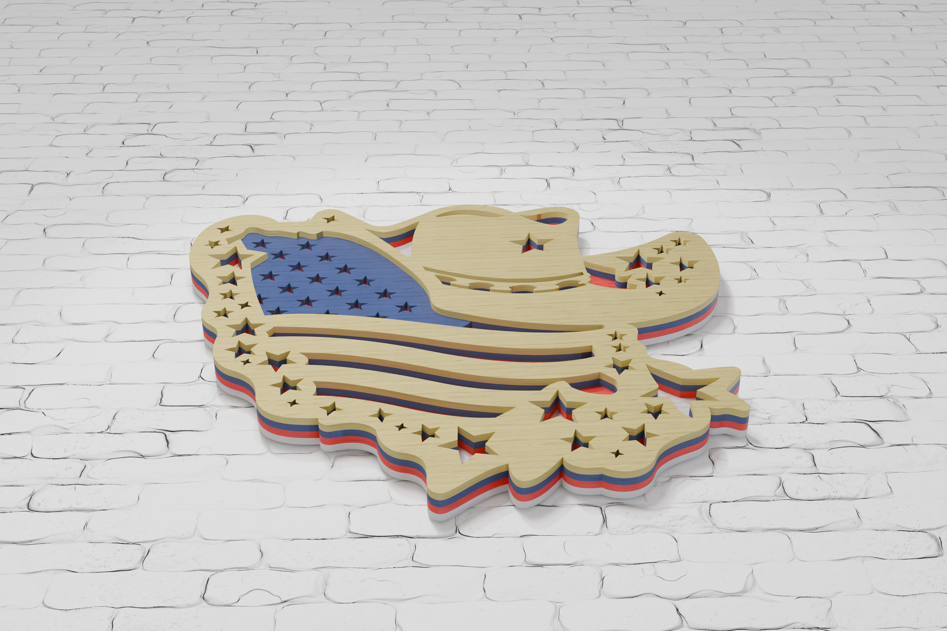 USA Flag Cowboy Hat Wood Cutting Design DXF