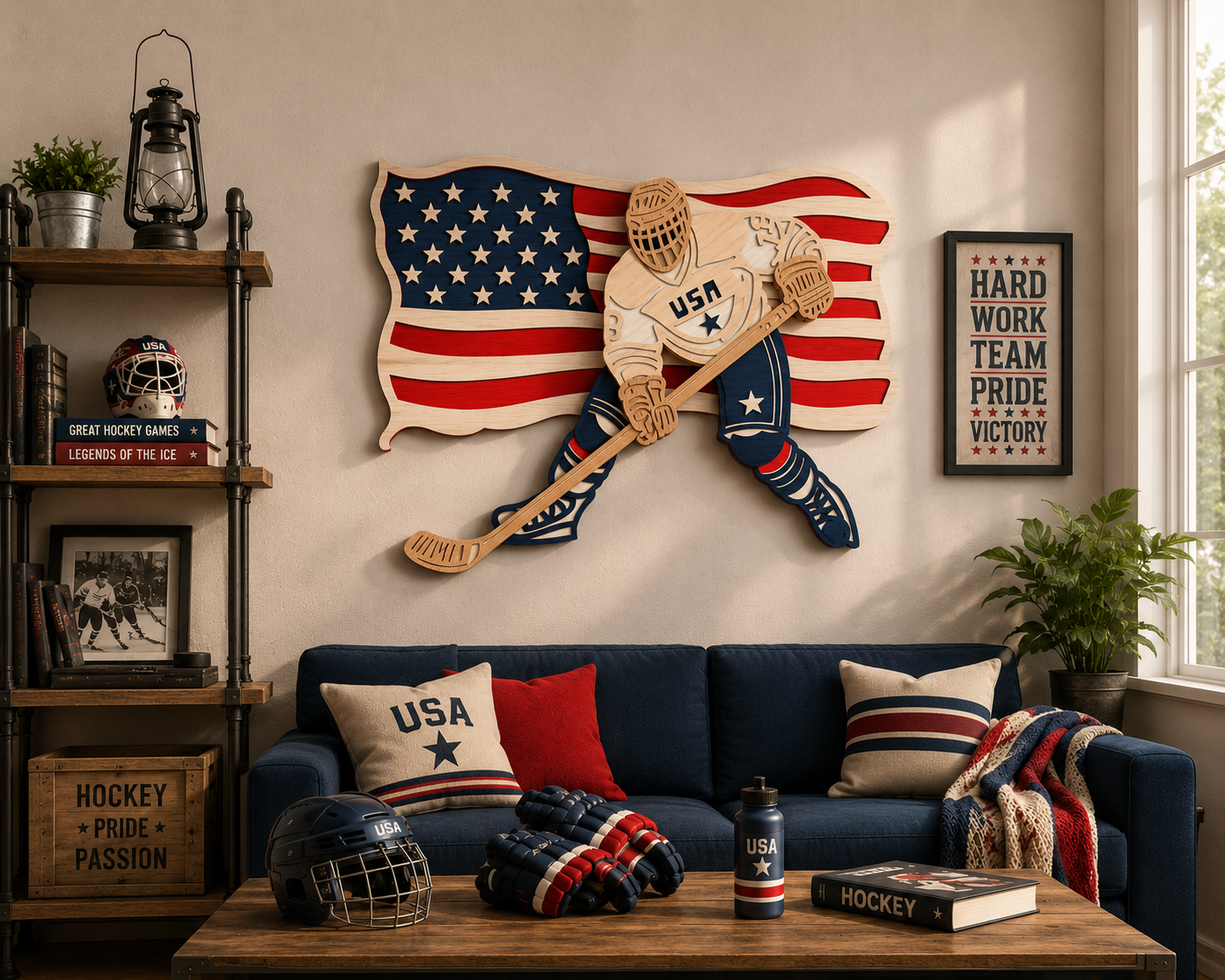 USA Flag Hockey Player Multilayer Cut Template

