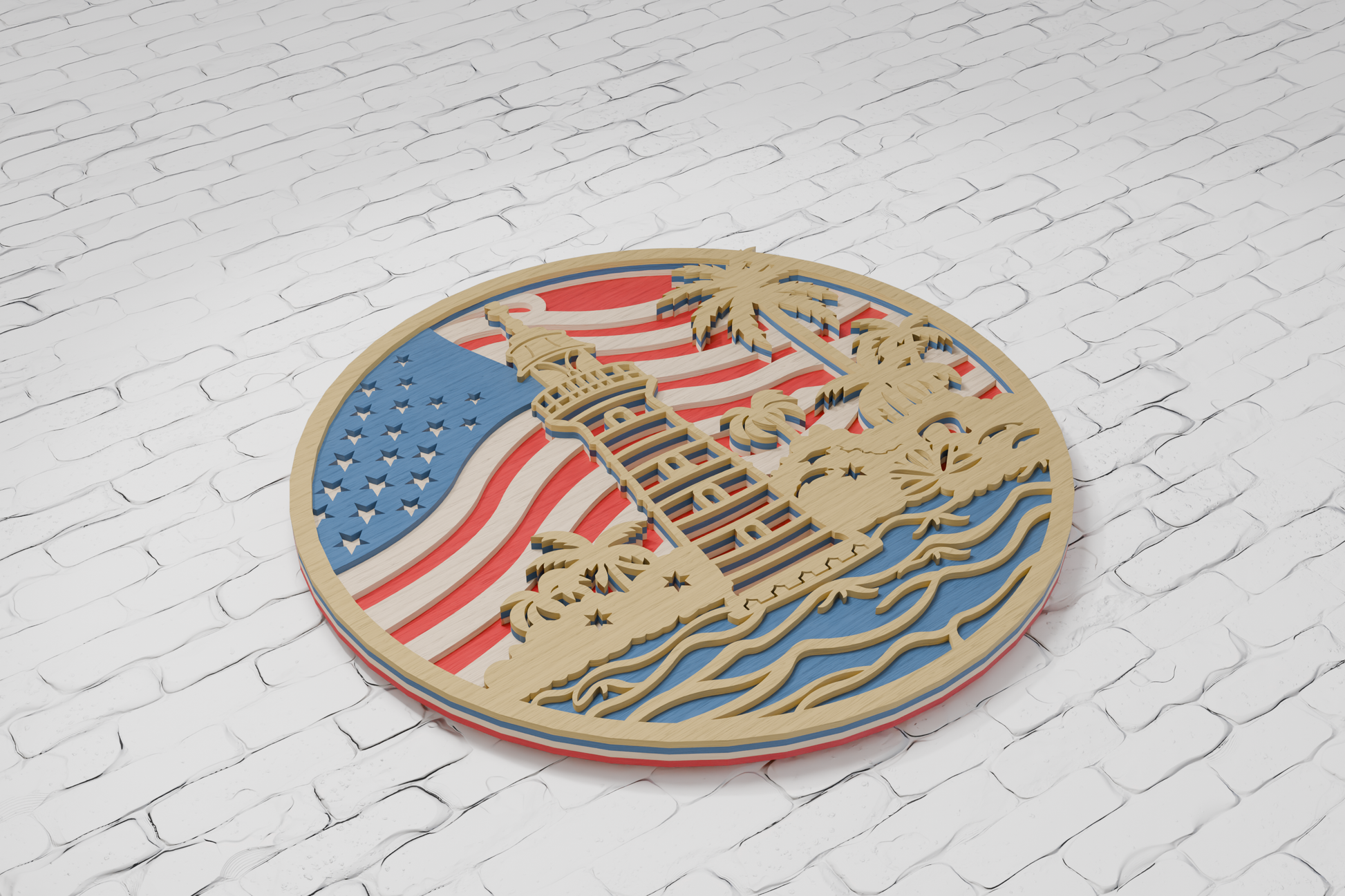 USA Flag Lighthouse 3D SVG for paper crafts