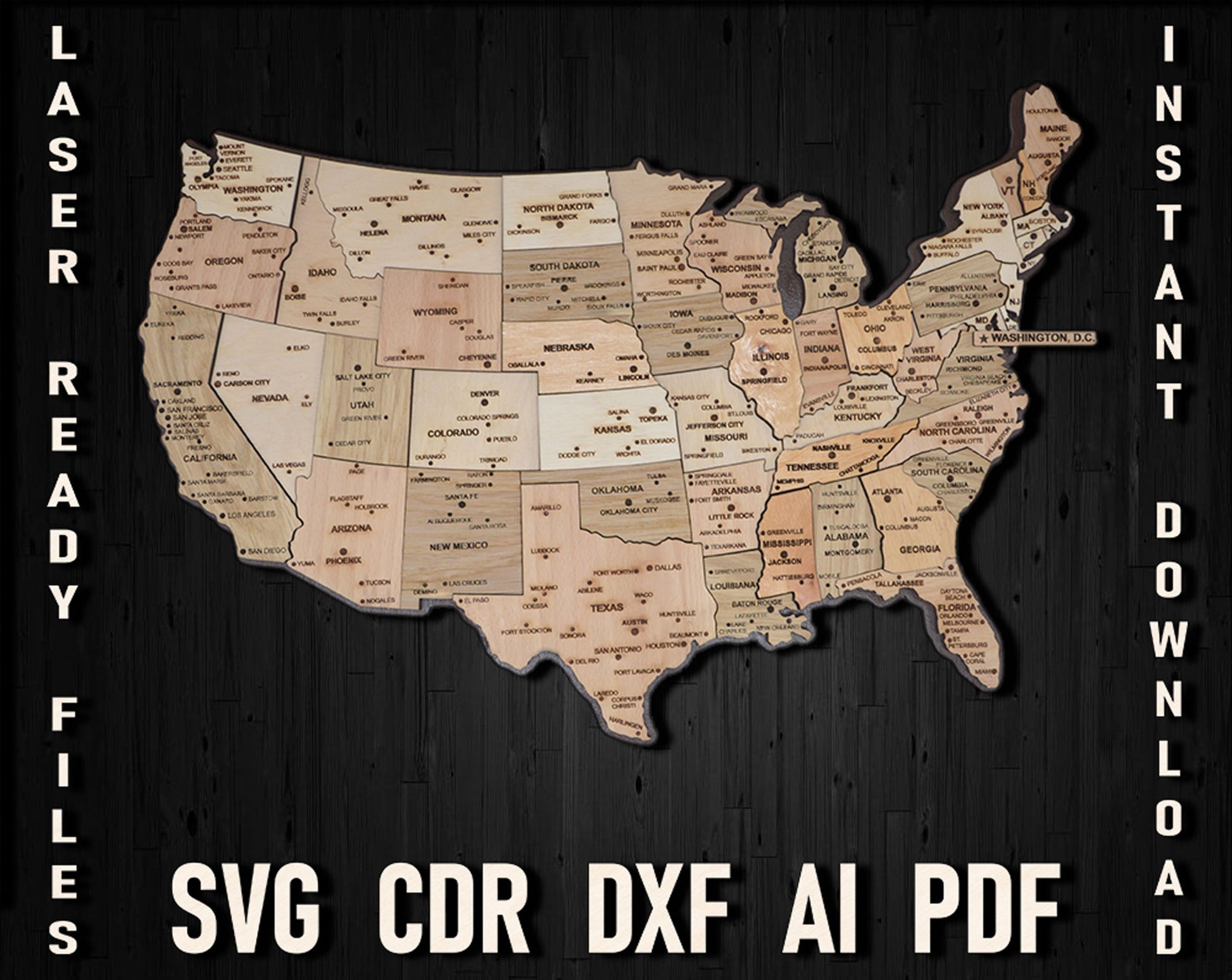 USA laser map svg glowforge file