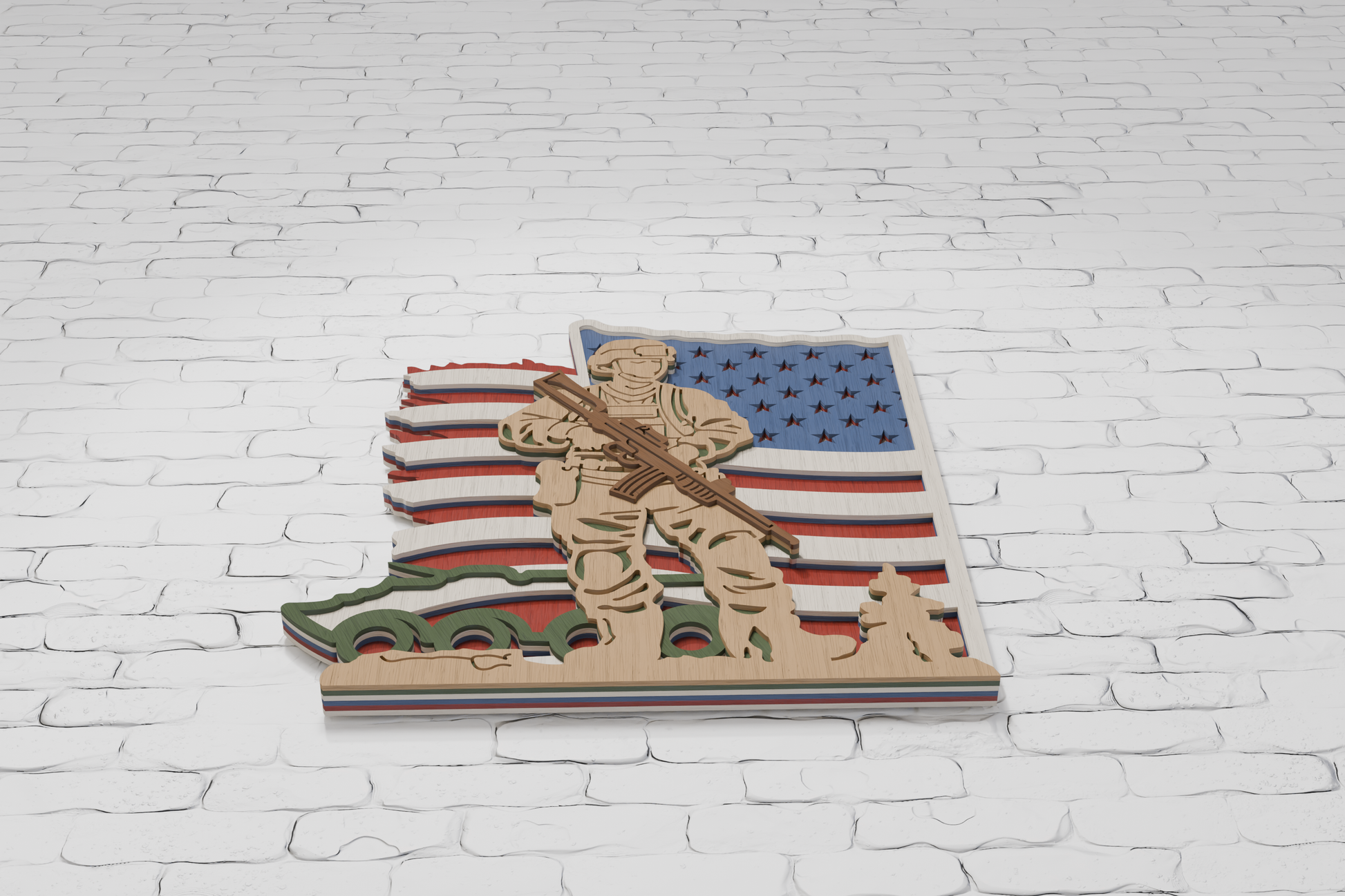 USA flag and soldier laser cut vector

