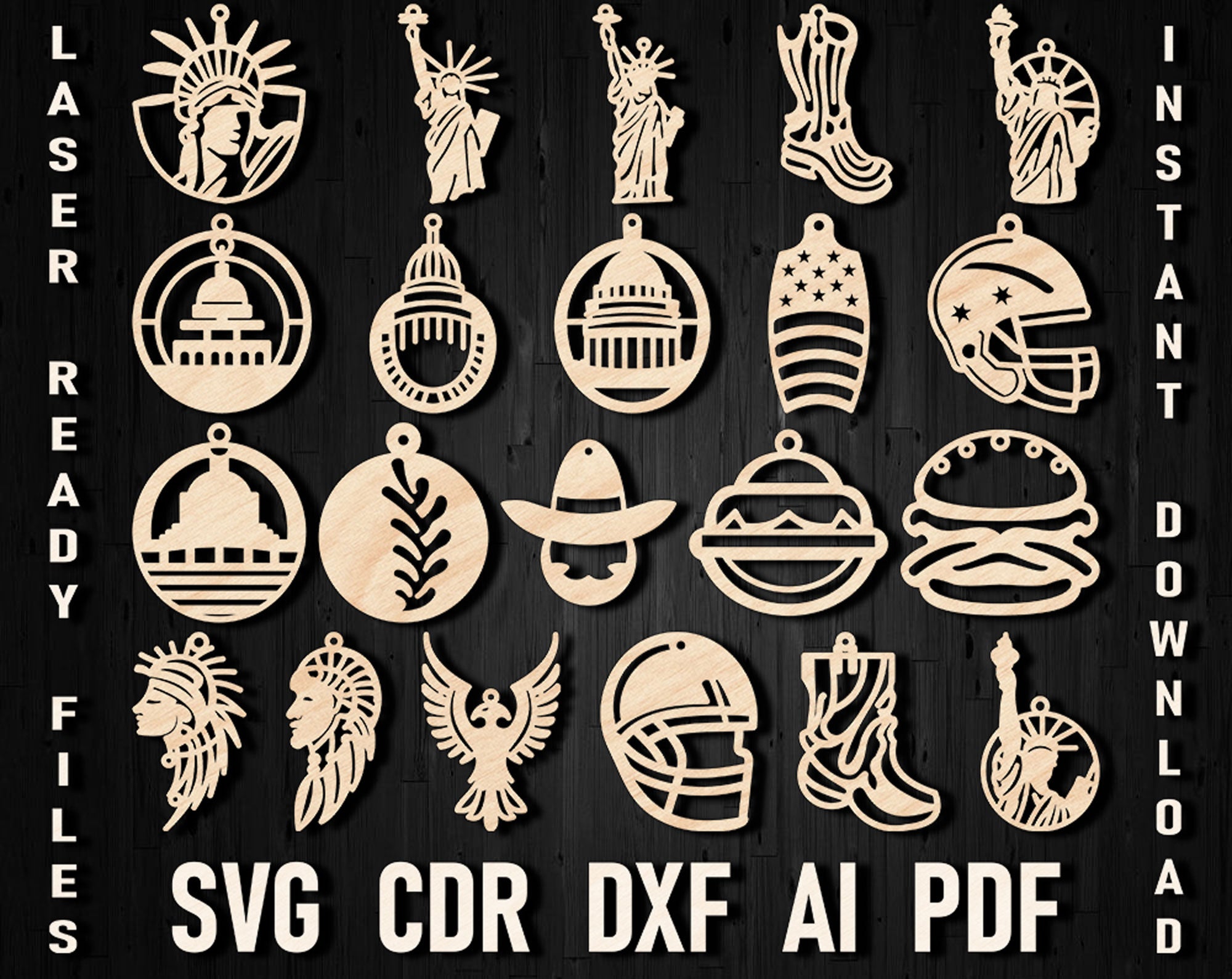 USA laser cut earrings dxf ornaments