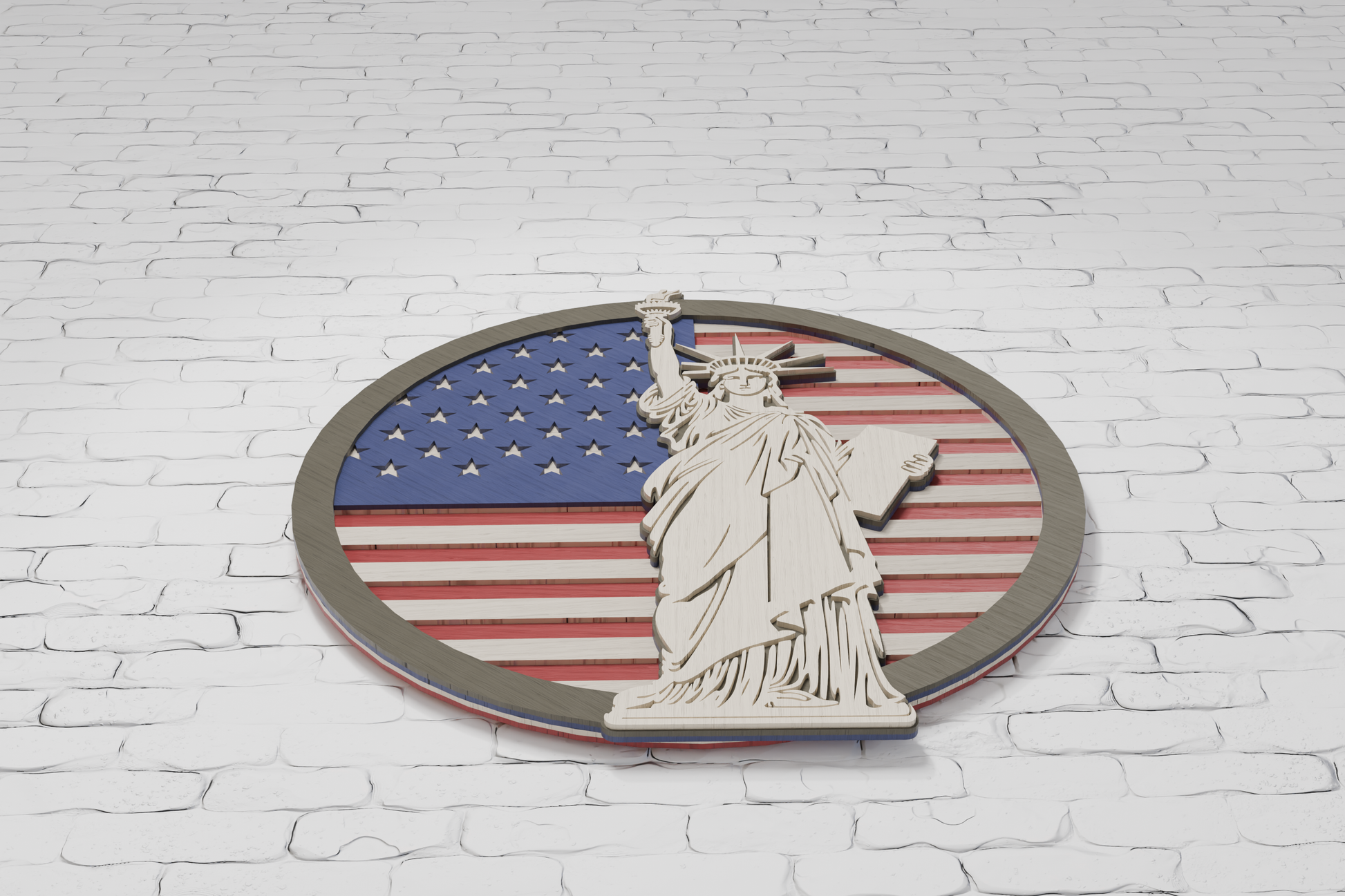 US Flag with Statue of Liberty layered laser cut digital download