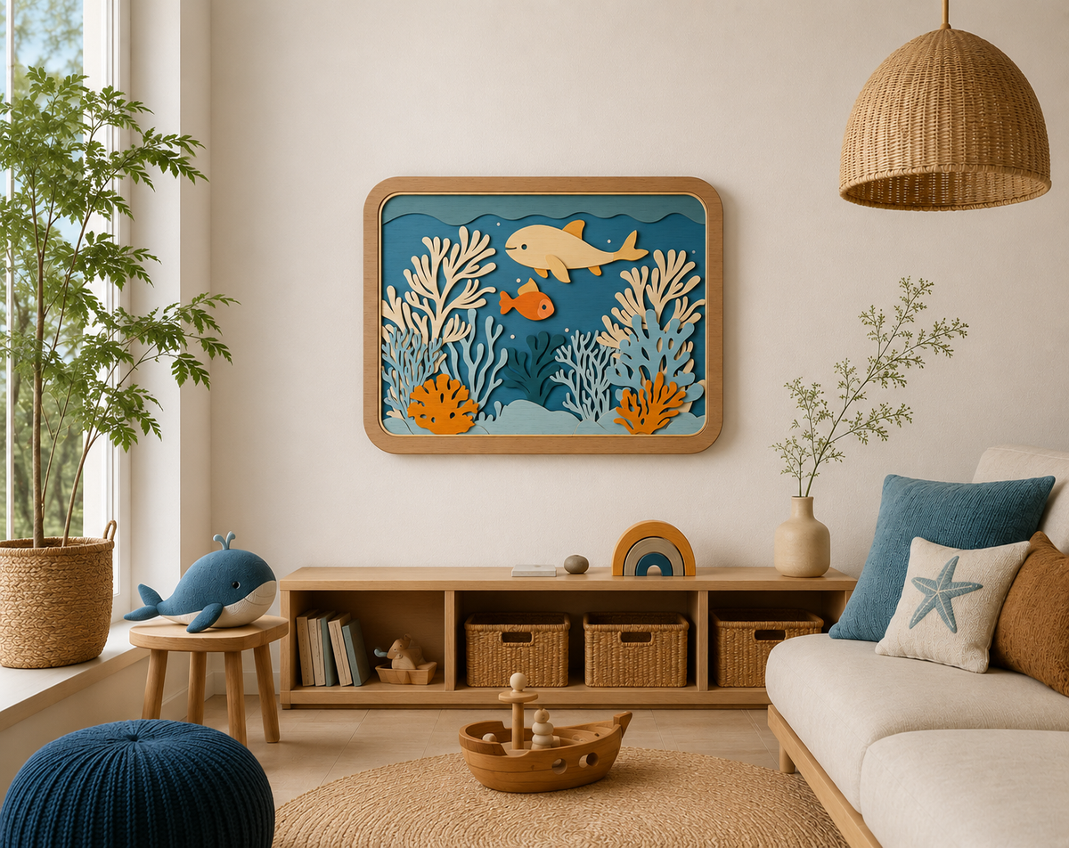 Underwater sea scene shadow box template

