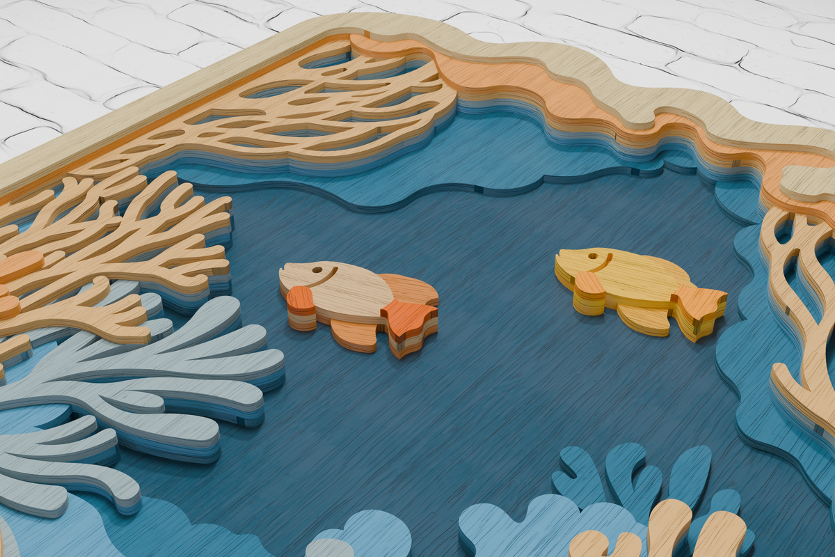 Underwater shadow box paper craft template SVG AI PDF

