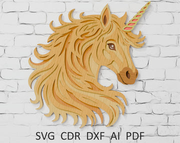 Unicorn mandala layered SVG for Glowforge laser cutting

