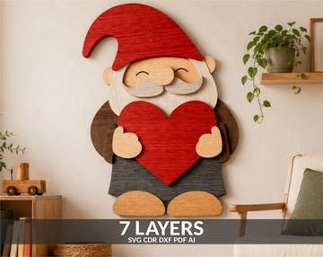 Valentine's Day Gnome SVG layered shadow box for Glowforge

