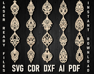 Laser Cut Victorian Earring SVG Bundle | Wood & Faux Leather Jewelry Files | Instant Download (DXF, PDF, Vector)