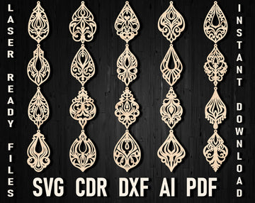 Victorian SVG Wooden & Leather Earring Template Bundle | Glowforge & Cricut Laser Cut Files (DXF, PDF)