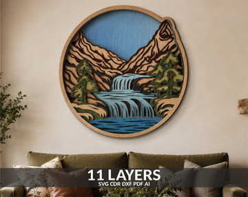 Waterfall Mandala SVG layered shadow box for Glowforge

