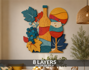 Wine multilayer laser cut file SVG vector design